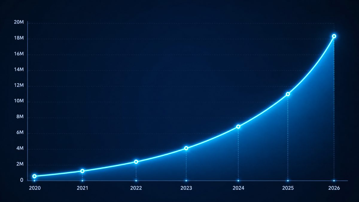 第一次的人妻动漫用户增长数据图表,展示2020-2026年注册用户从50万增长至1800万的趋势